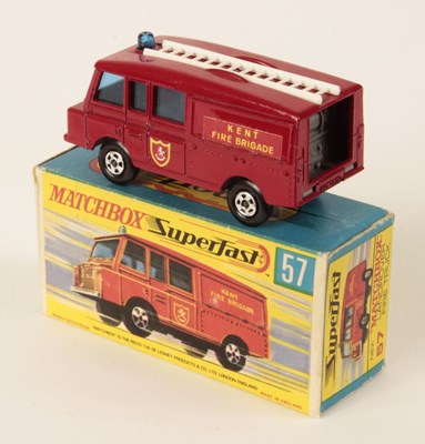 Lot 591 - Matchbox Superfast 57a Land Rover Fire Truck - DARKER SHADE RED BODY