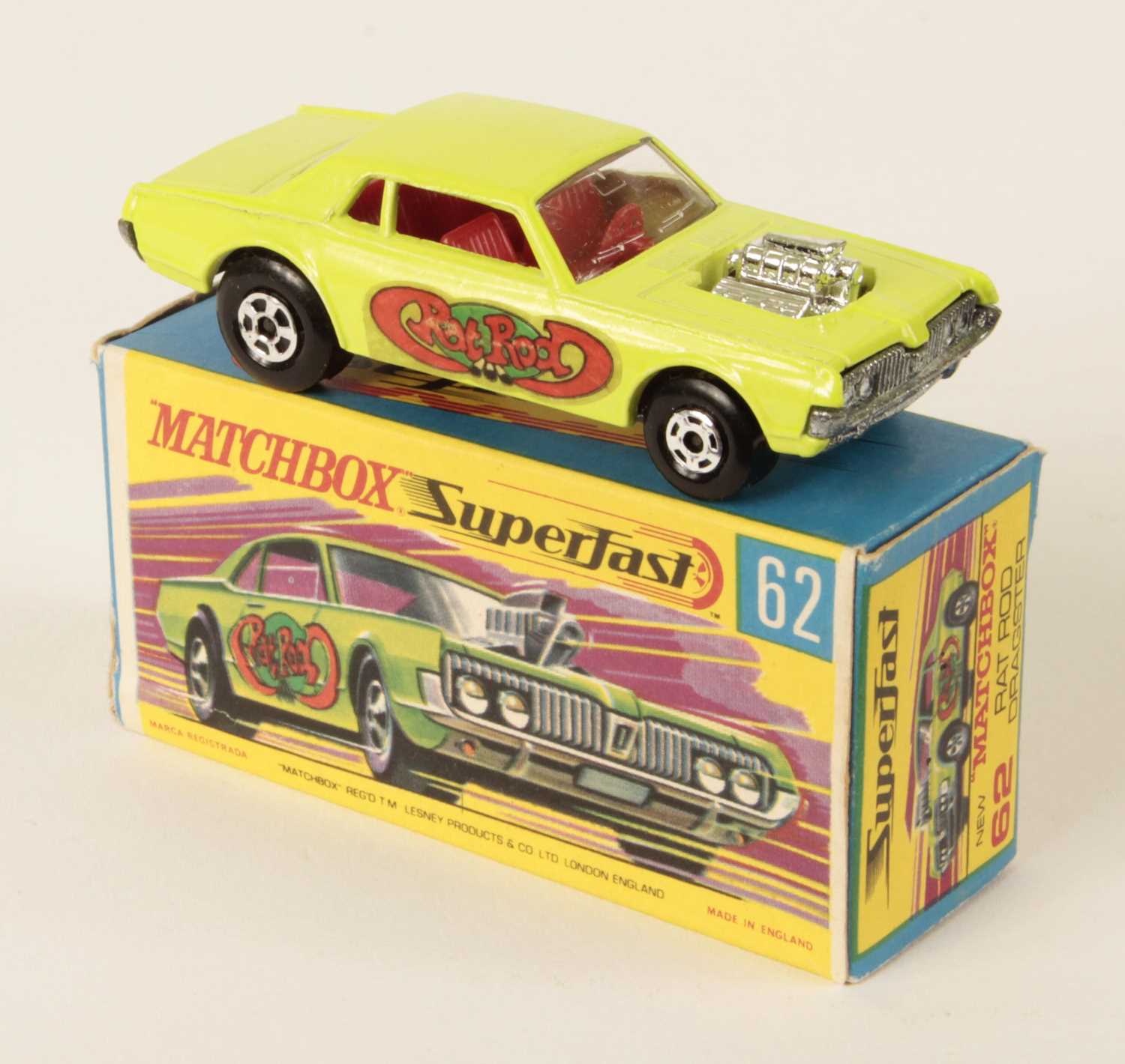 Lot 594 - Matchbox Superfast 62b Mercury Cougar Rat Rod Dragster - RARE 5-SPOKE REAR WHEELS