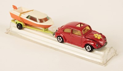 Lot 645 - Majorette 314 Hors-Bord Twin Pack - containing Volkswagen Beetle & Cabin Cruiser on Trailer