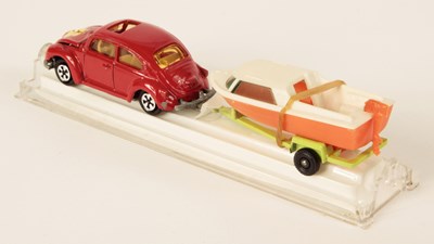 Lot 645 - Majorette 314 Hors-Bord Twin Pack - containing Volkswagen Beetle & Cabin Cruiser on Trailer