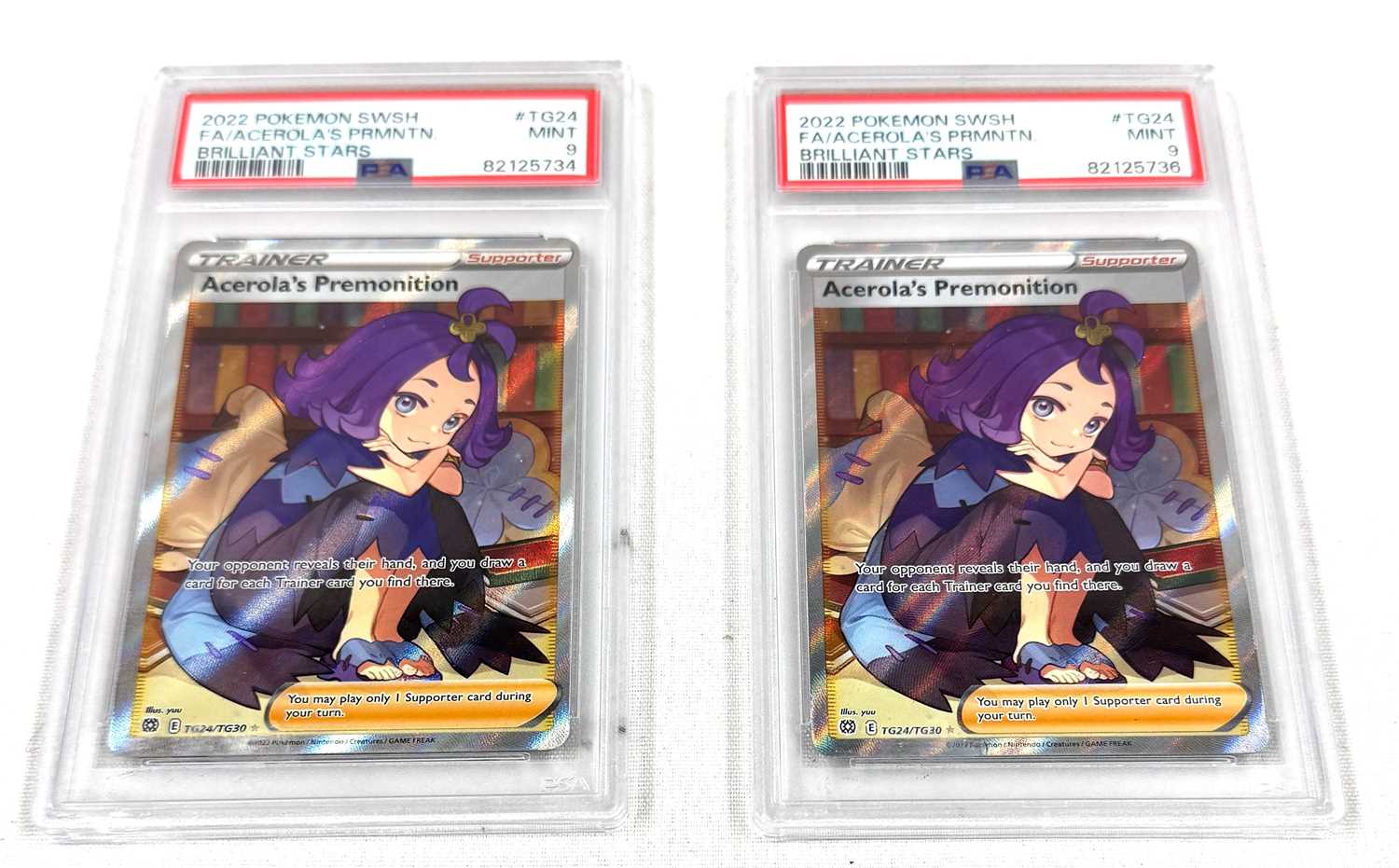Lot 268 - PSA 9 Mint Acerola's Premonition TG24/TG30 Full Art Brilliant Stars Pokemon Card x 2