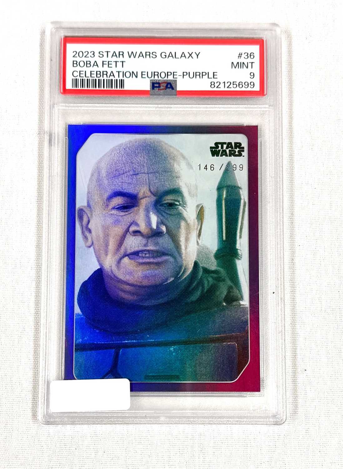 Lot 179 - PSA 9 Mint 2023 Star Wars Galaxy Boba Fett Celebration Europe - Purple card