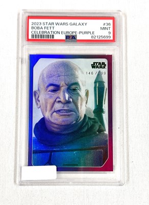 Lot 179 - PSA 9 Mint 2023 Star Wars Galaxy Boba Fett Celebration Europe - Purple card