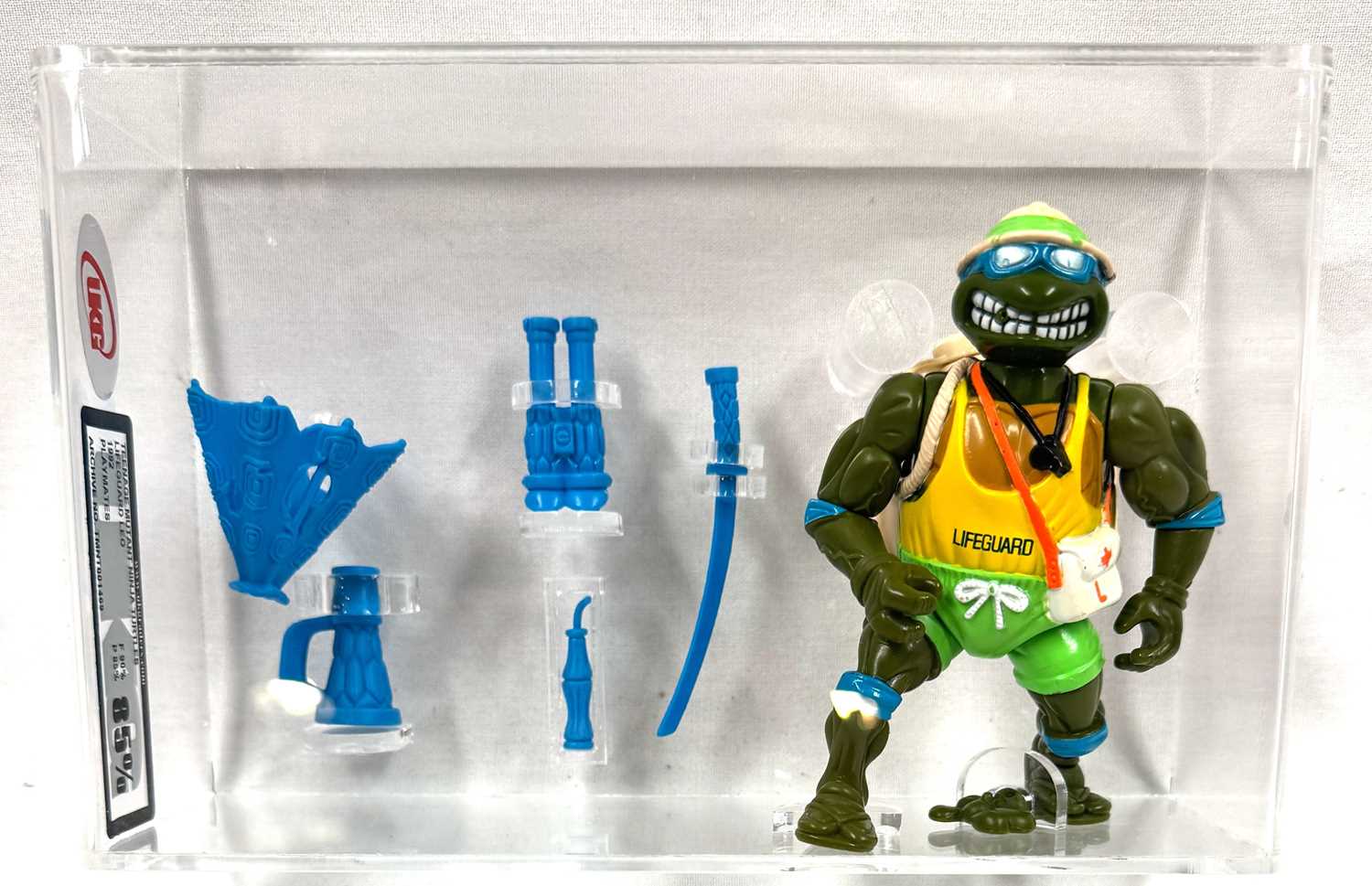 Lot 290 - Playmates vintage Teenage Mutant Ninja Turtles Lifeguard Leo figure UKG graded 85%