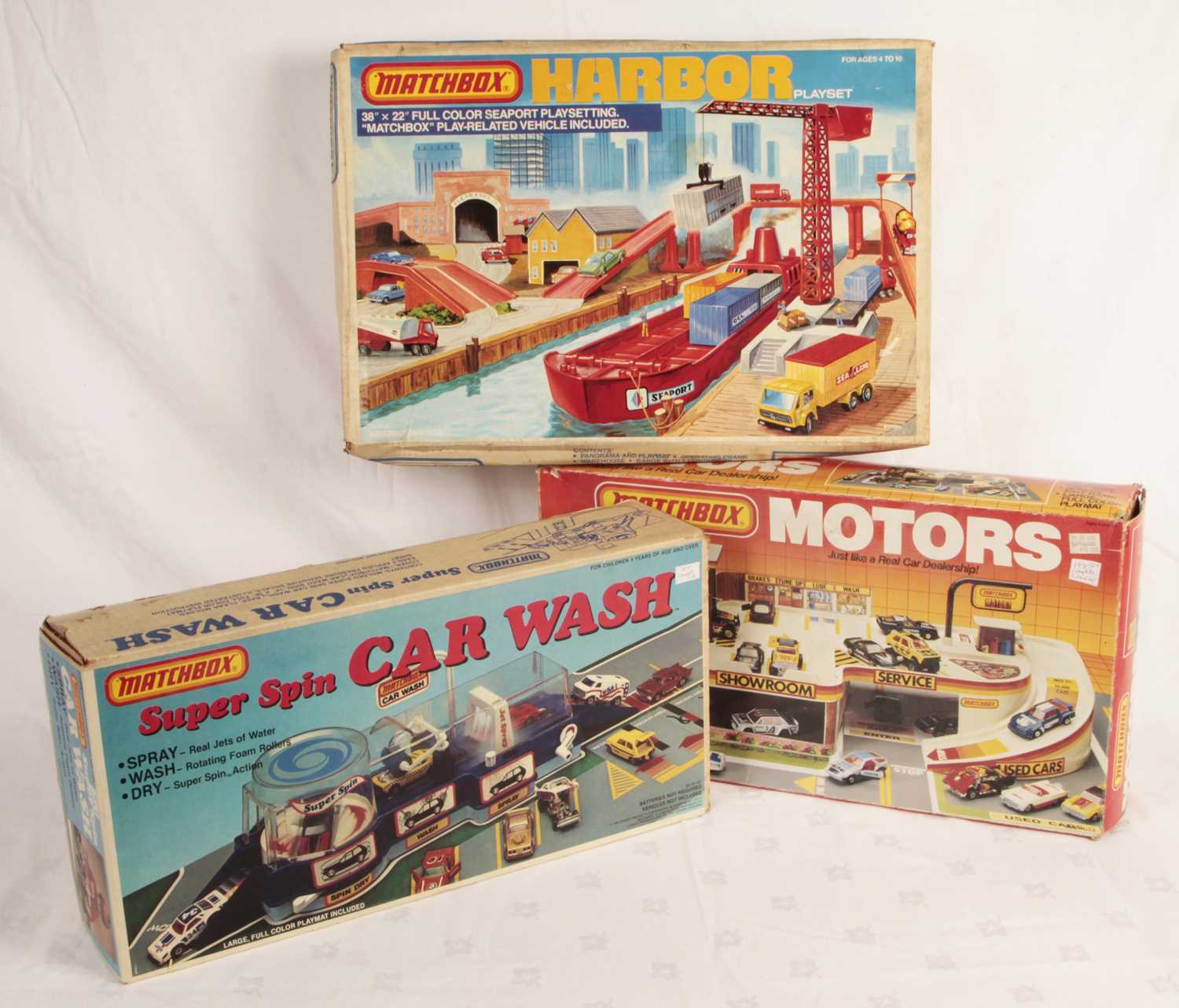 Lot 635 - Matchbox Superfast US ISSUE Harbor Gift Set + Car Wash + Motors Dealership IN FACTORY SEALED BOXES