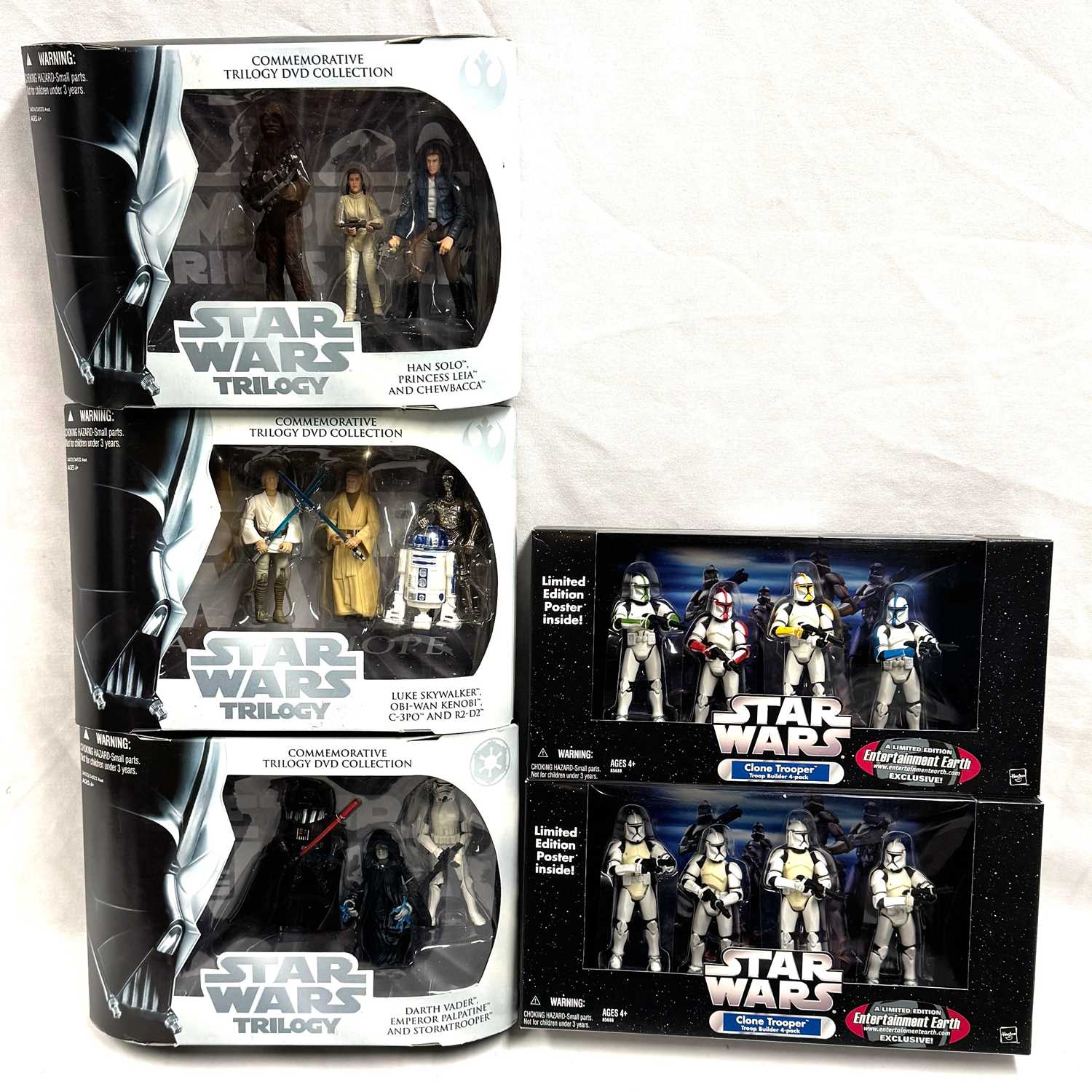 Lot 49 - Hasbro Star Wars Trilogy 3 3/4" DVD & figure sets and Clone Trooper builder 4 packs x 5 MISP
