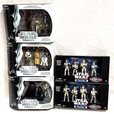 Lot 49 - Hasbro Star Wars Trilogy 3 3/4" DVD & figure sets and Clone Trooper builder 4 packs x 5 MISP
