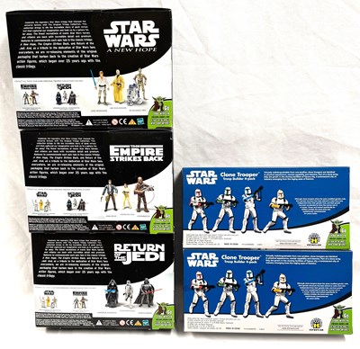 Lot 49 - Hasbro Star Wars Trilogy 3 3/4" DVD & figure sets and Clone Trooper builder 4 packs x 5 MISP