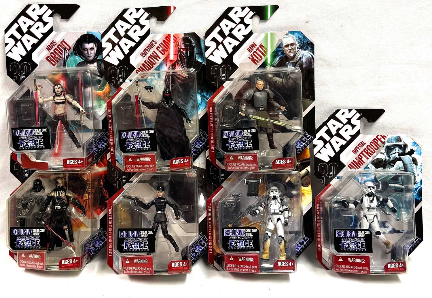 Lot 70 - Hasbro Star Wars 30th Anniversary Force Unleashed 3 3/4" figures x 7 MISP