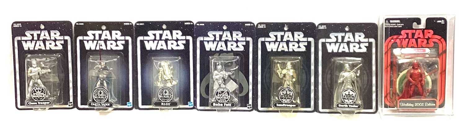 Lot 86 - Hasbro Star Wars Silver Anniversary, Toy Fair Vader & Holiday 3 3/4" figures x 7 MISP