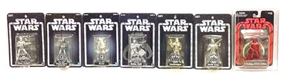 Lot 86 - Hasbro Star Wars Silver Anniversary, Toy Fair Vader & Holiday 3 3/4" figures x 7 MISP