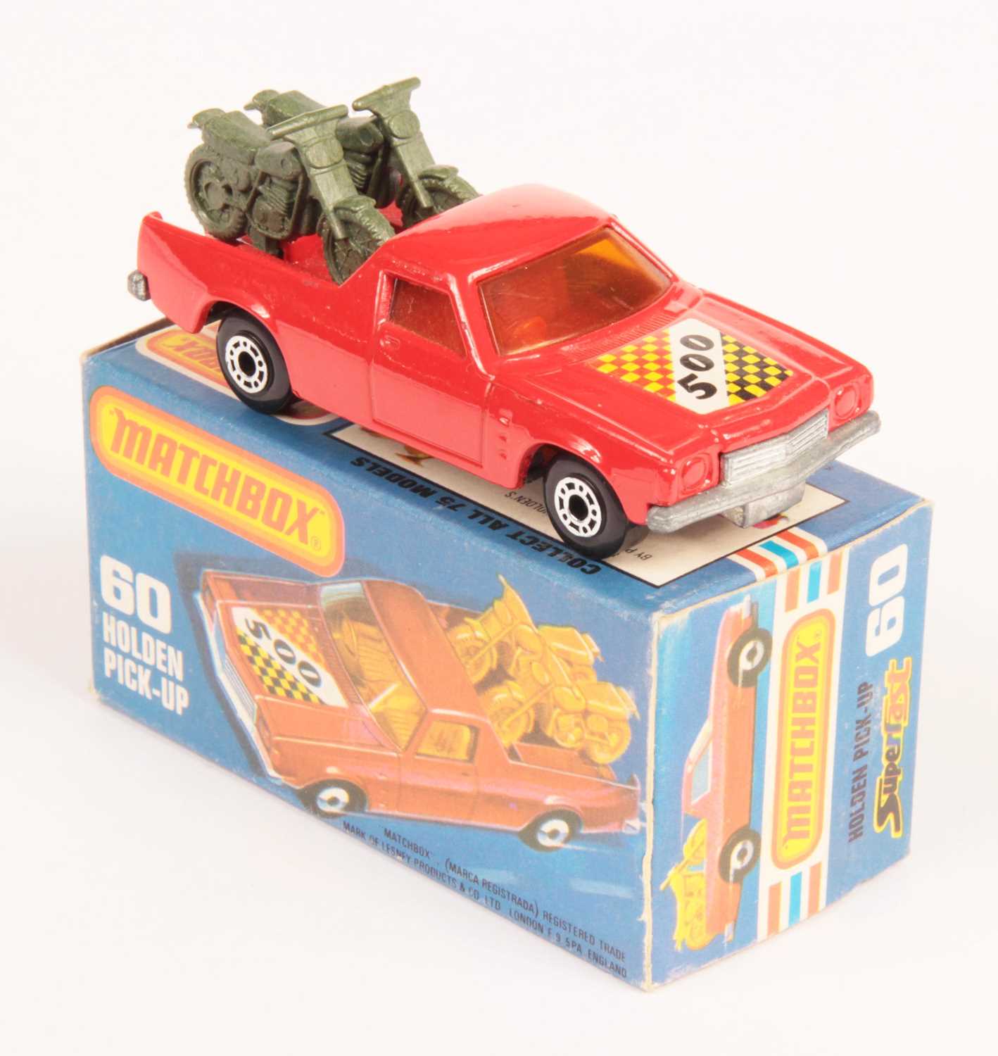Lot 231 - Matchbox Superfast 60c Holden Pick-Up Truck - RARE OLIVE GREEN PLASTIC MOTORCYLES