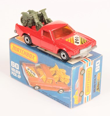 Lot 231 - Matchbox Superfast 60c Holden Pick-Up Truck - RARE OLIVE GREEN PLASTIC MOTORCYLES