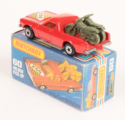 Lot 231 - Matchbox Superfast 60c Holden Pick-Up Truck - RARE OLIVE GREEN PLASTIC MOTORCYLES