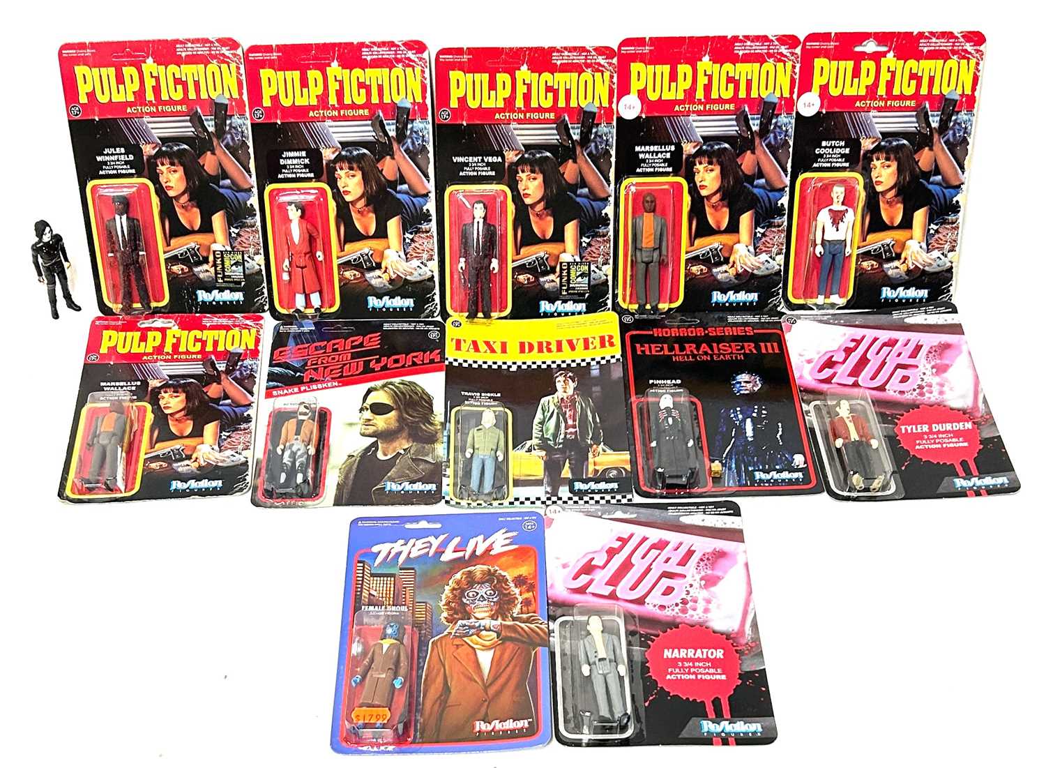 Lot 322 - ReAction Super 7 Pulp Fiction, Hellraiser, Fight Club, Taxi Driver and other 3 3/4" figures x 13