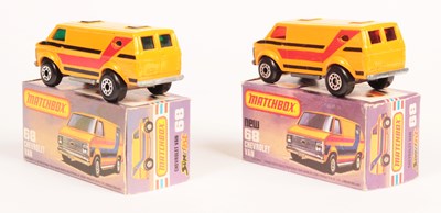 Lot 257 - Matchbox Superfast 2 x 68c Chevy Van DARK GREEN WINDOWS & RED WINDOWS