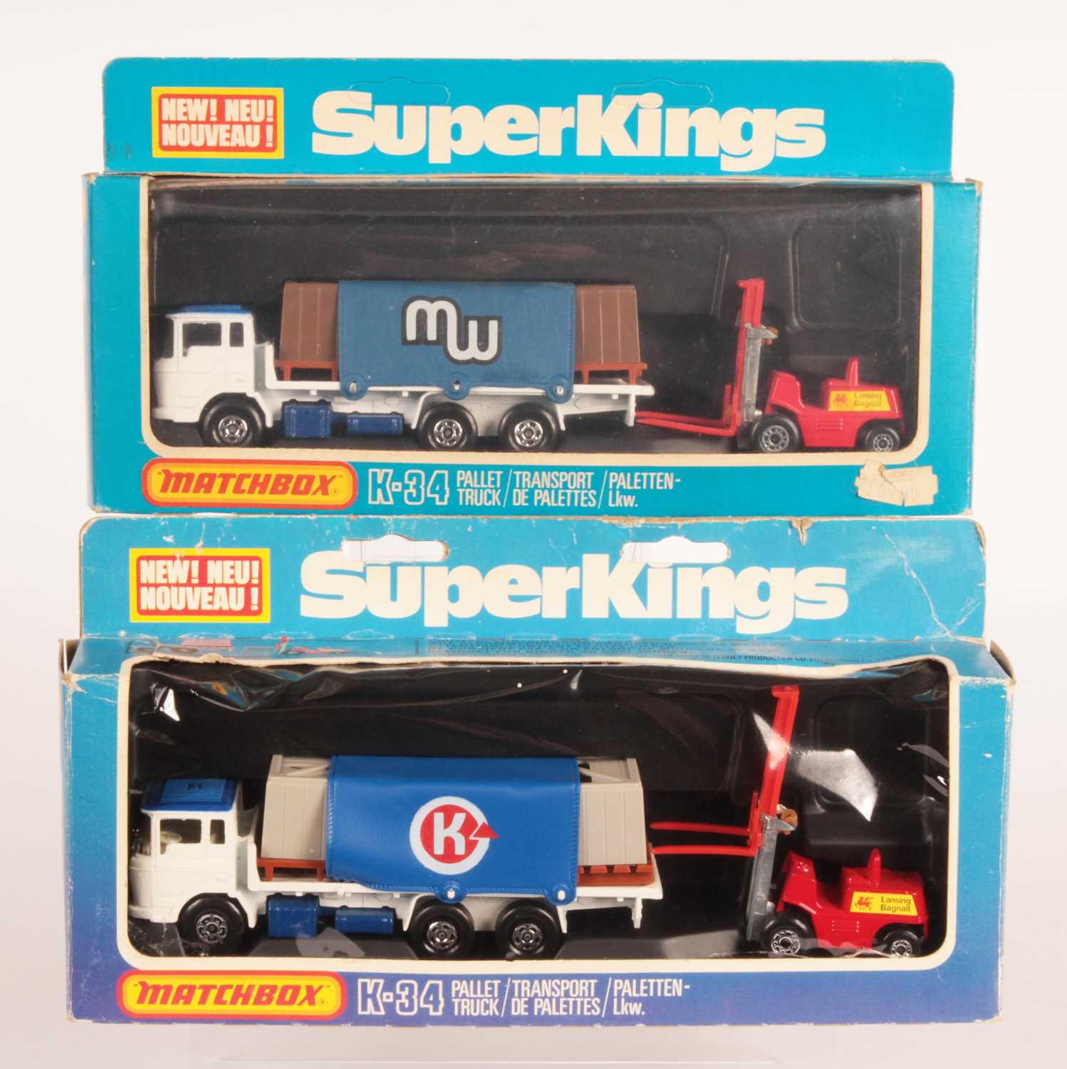 Lot 534 - Matchbox Super Kings 2 x K-34 DAF Flatbed Pallet Truck Sets