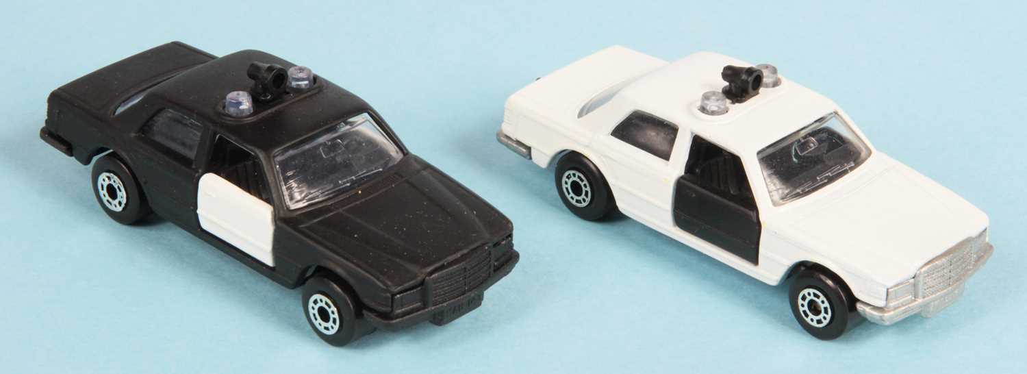 Lot 386 - Matchbox Superfast 2 x 56d Mercedes 450 SEL Police Car Made in Bulgaria Issue RARE VARIATIONS