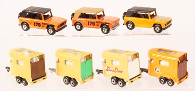 Lot 77 - Matchbox Superfast Group of 7 x 18a Field Car & 43a Pony Trailer Twin Pack Issues