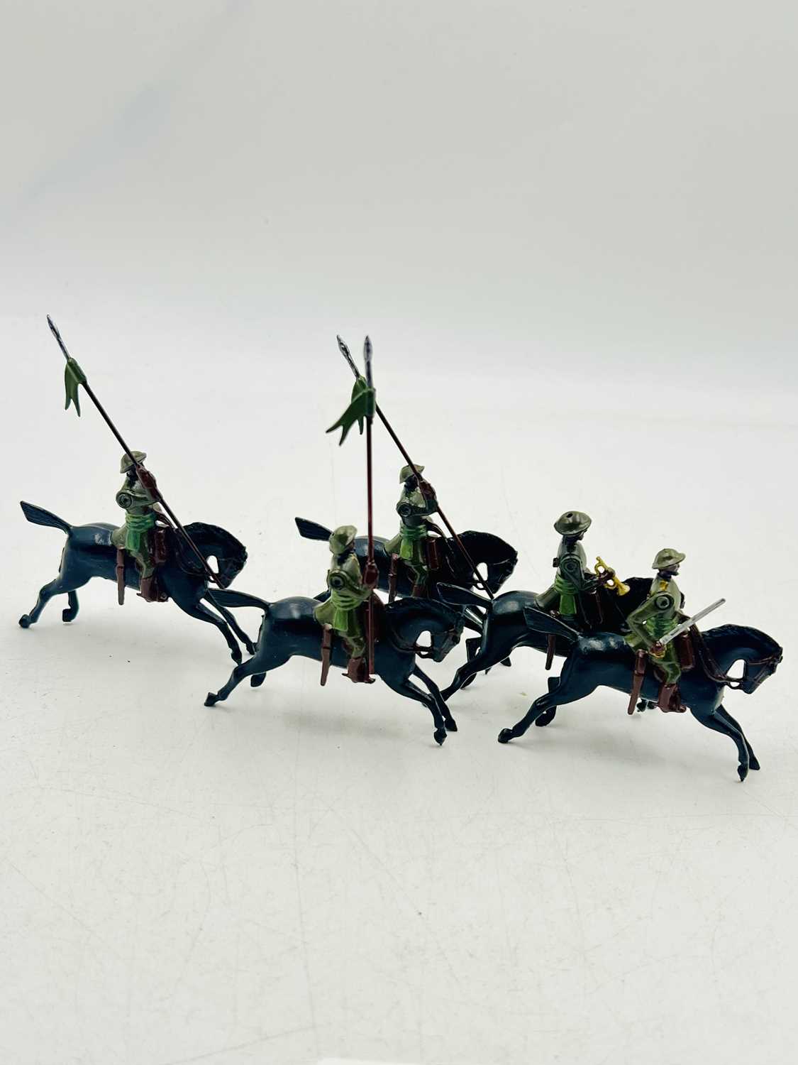 Lot 10 - Britains [Possibly for Gamages] - Indian Army Cavalry - Khaki Service Dress & Steel Helmets