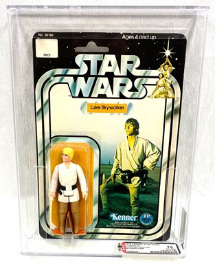 Lot 278 - Kenner Star Wars Luke Skywalker 3 3/4" figure 12-A back MOC GRADED AFA 75 MOC