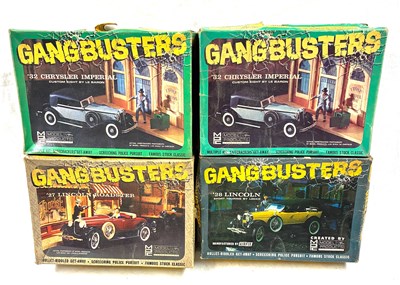 Lot 183 - MPC 1/25th Scale Group of 4x "Gangbusters" Plastic Car Kits.