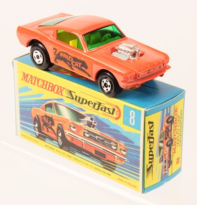 Lot 16 - Matchbox Superfast 8b Ford Mustang Wild Cat Dragster - LEMON YELLOW INTERIOR + BARE METAL BASE
