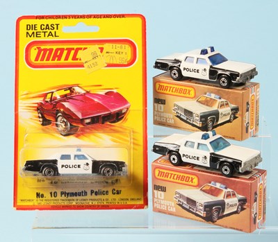 Lot 23 - Matchbox Superfast 3 x 10c Plymouth Gran Fury Police Car - DARK + MID + LIGHT WINDOW VARIATIONS