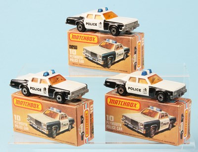 Lot 24 - Matchbox Superfast 3 x 10c Plymouth Gran Fury Police Car Variations