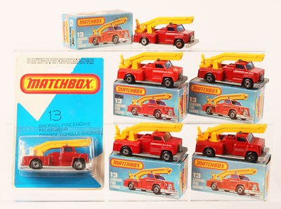 Lot 26 - Matchbox Superfast 6 x 13c Snorkel Fire Engine VARIATIONS INCLUDING WHITE CAGE