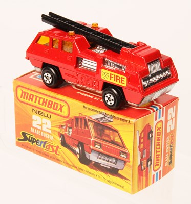 Lot 60 - Matchbox Superfast 22c Blaze Buster Fire Engine - RARE BLACK LADDER + NOT RECOMMENDED BOX TEXT