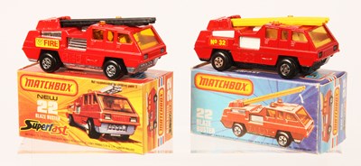 Lot 62 - Matchbox Superfast 2 x 22c Blaze Buster Fire Engine BLACK LADDER & No.32 LABEL VARIATIONS