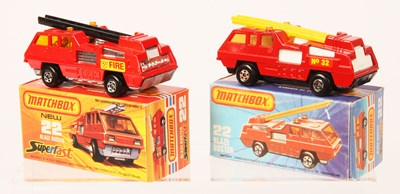Lot 62 - Matchbox Superfast 2 x 22c Blaze Buster Fire Engine BLACK LADDER & No.32 LABEL VARIATIONS