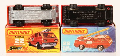 Lot 62 - Matchbox Superfast 2 x 22c Blaze Buster Fire Engine BLACK LADDER & No.32 LABEL VARIATIONS