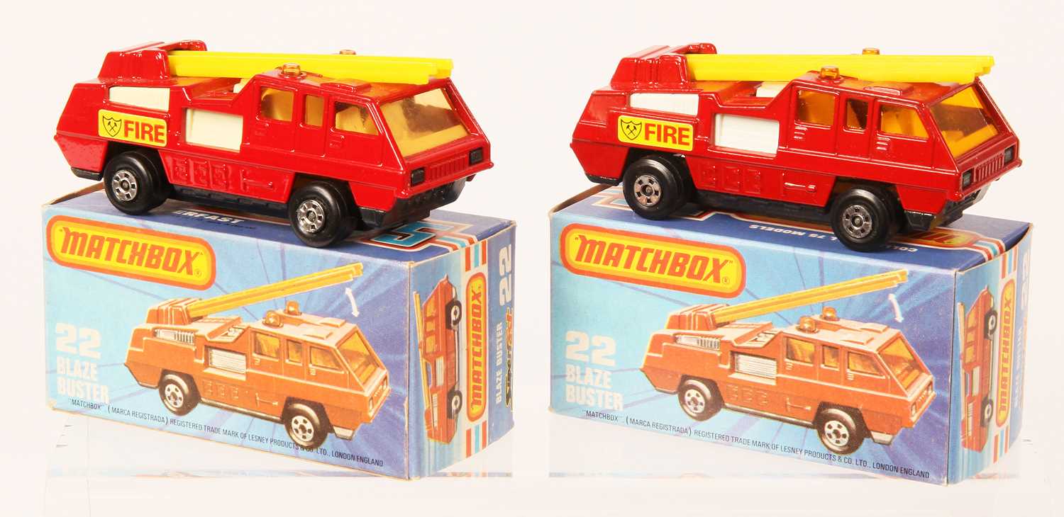 Lot 65 - Matchbox Superfast 2 x 22c Blaze Buster Fire Engine - GRAPHITE GREY & CHARCOAL GREY BASES