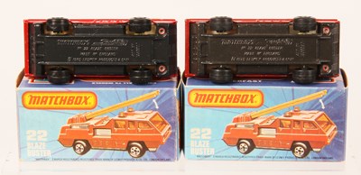 Lot 65 - Matchbox Superfast 2 x 22c Blaze Buster Fire Engine - GRAPHITE GREY & CHARCOAL GREY BASES