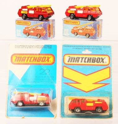 Lot 67 - Matchbox Superfast 4 x 22c Blaze Buster Fire Engine VARIATIONS INCLUDING MADE IN BULGARIA ISSUE