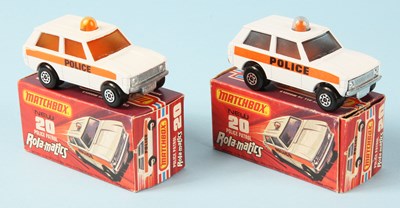 Lot 28 - Matchbox Superfast 2 x 20b Range Rover Police Patrol - SMOKE GREY & AMBER WINDOW VARIATIONS
