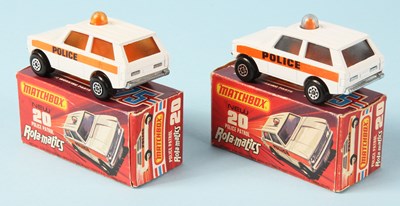 Lot 28 - Matchbox Superfast 2 x 20b Range Rover Police Patrol - SMOKE GREY & AMBER WINDOW VARIATIONS