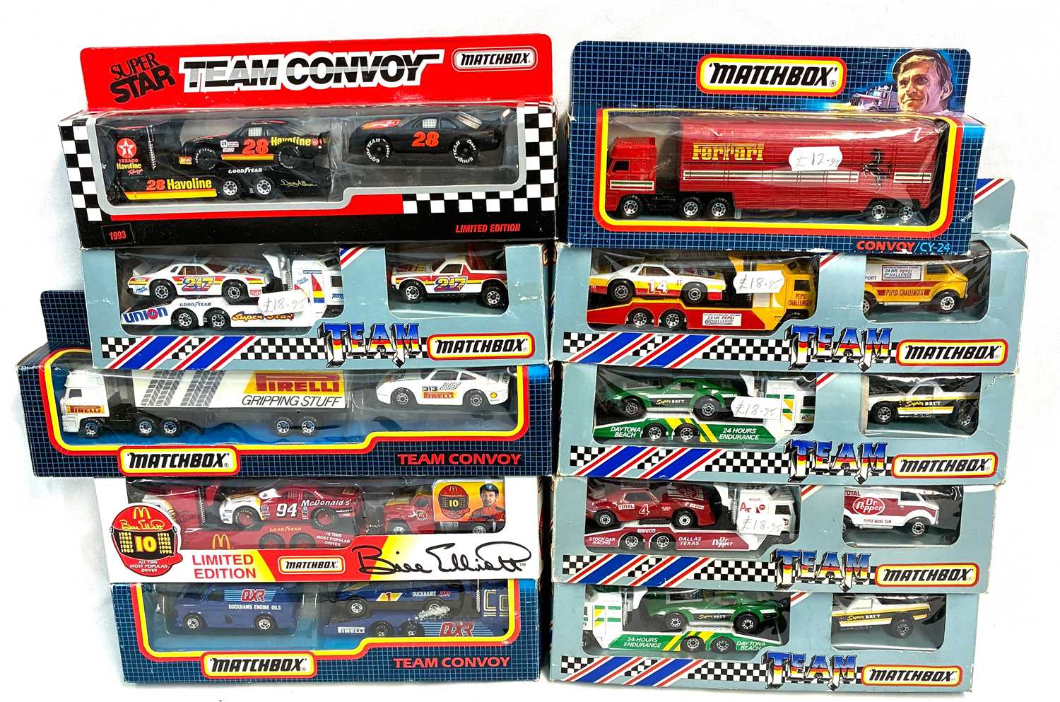 Lot 44 - Matchbox Superfast Team Convoy Series 8 x Racing Transporter Triple Sets + Others.
