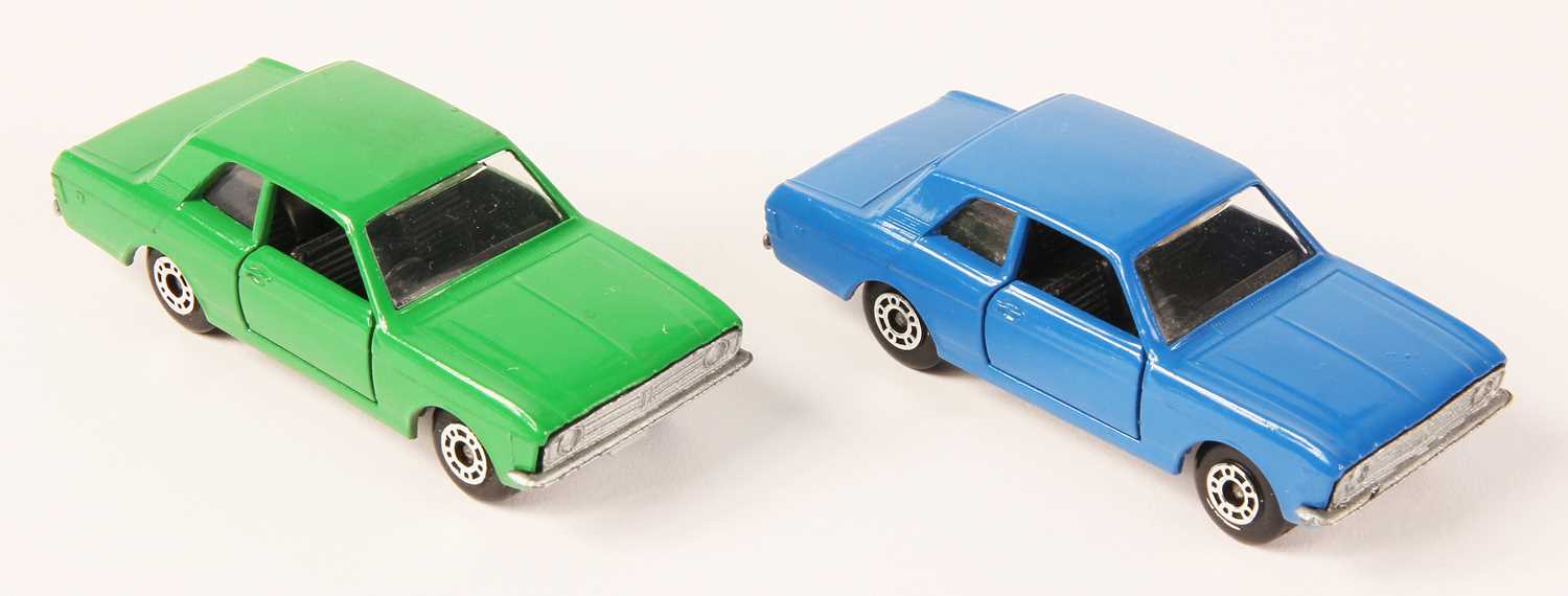 Lot 70 - Matchbox Superfast 2 x 25a Ford Cortina MADE IN BULGARIA ISSUES - GREEN & BLUE BODY VARIATIONS