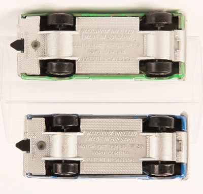Lot 70 - Matchbox Superfast 2 x 25a Ford Cortina MADE IN BULGARIA ISSUES - GREEN & BLUE BODY VARIATIONS
