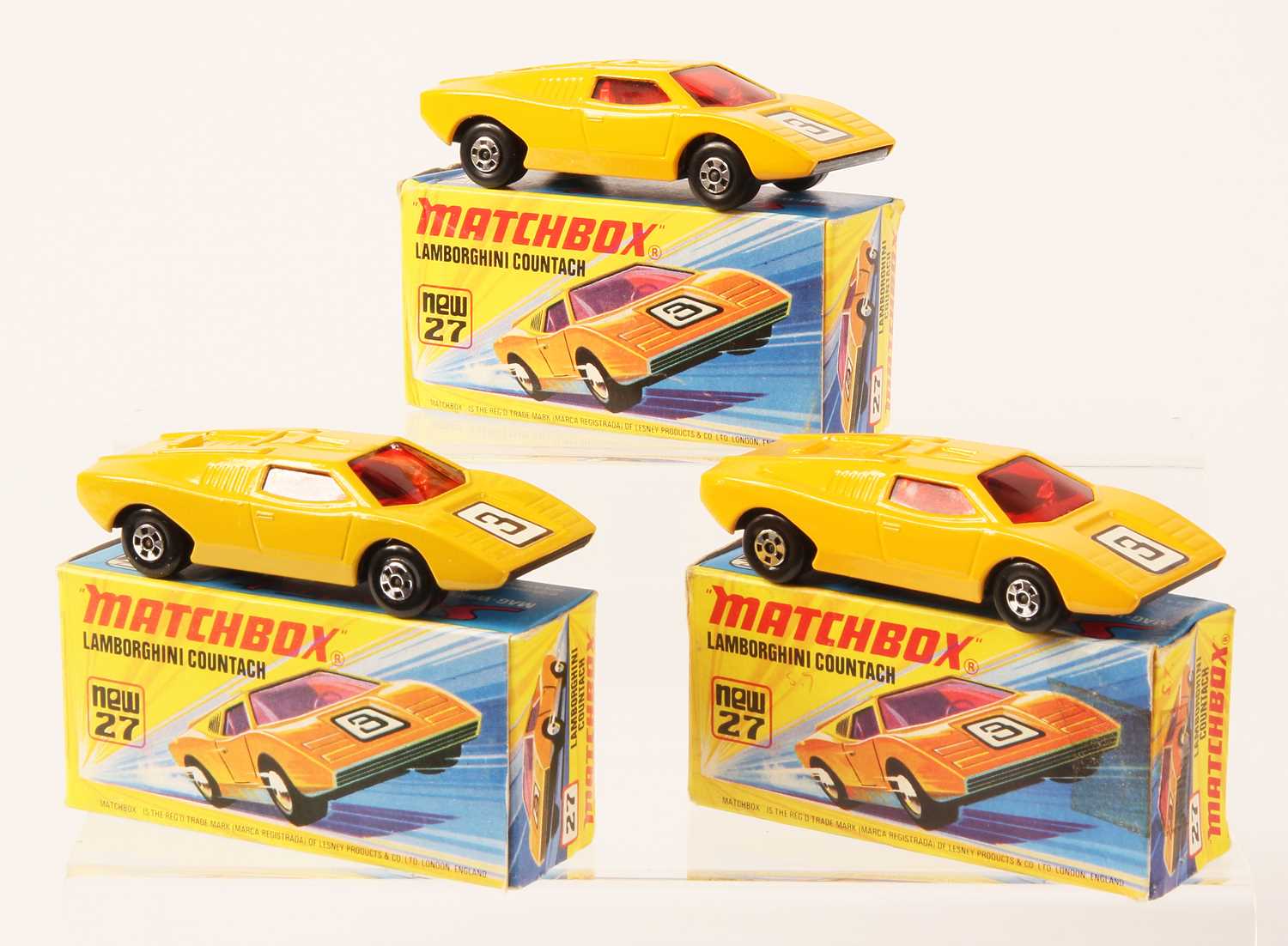 Lot 76 - Matchbox Superfast 3 x 27b Lamborghini Countach - MATT BLACK & BARE METAL BASE