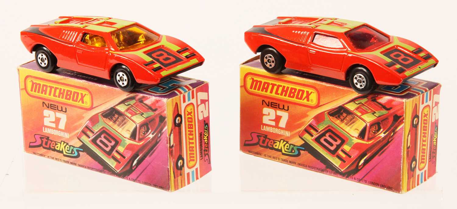 Lot 81 - Matchbox Superfast 2 x 27b Lamborghini Countach Streakers Issue - DARK AMBER & RED WINDOWS