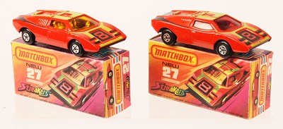 Lot 81 - Matchbox Superfast 2 x 27b Lamborghini Countach Streakers Issue - DARK AMBER & RED WINDOWS