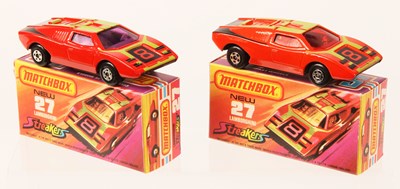 Lot 85 - Matchbox Superfast 2 x 27b Lamborghini Countach Streakers Issue RARE RED & PURPLE WINDOWS