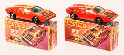 Lot 86 - Matchbox Superfast 2 x 27b Lamborghini Countach Streakers Issue - GREY & GLOSS BLACK BASES