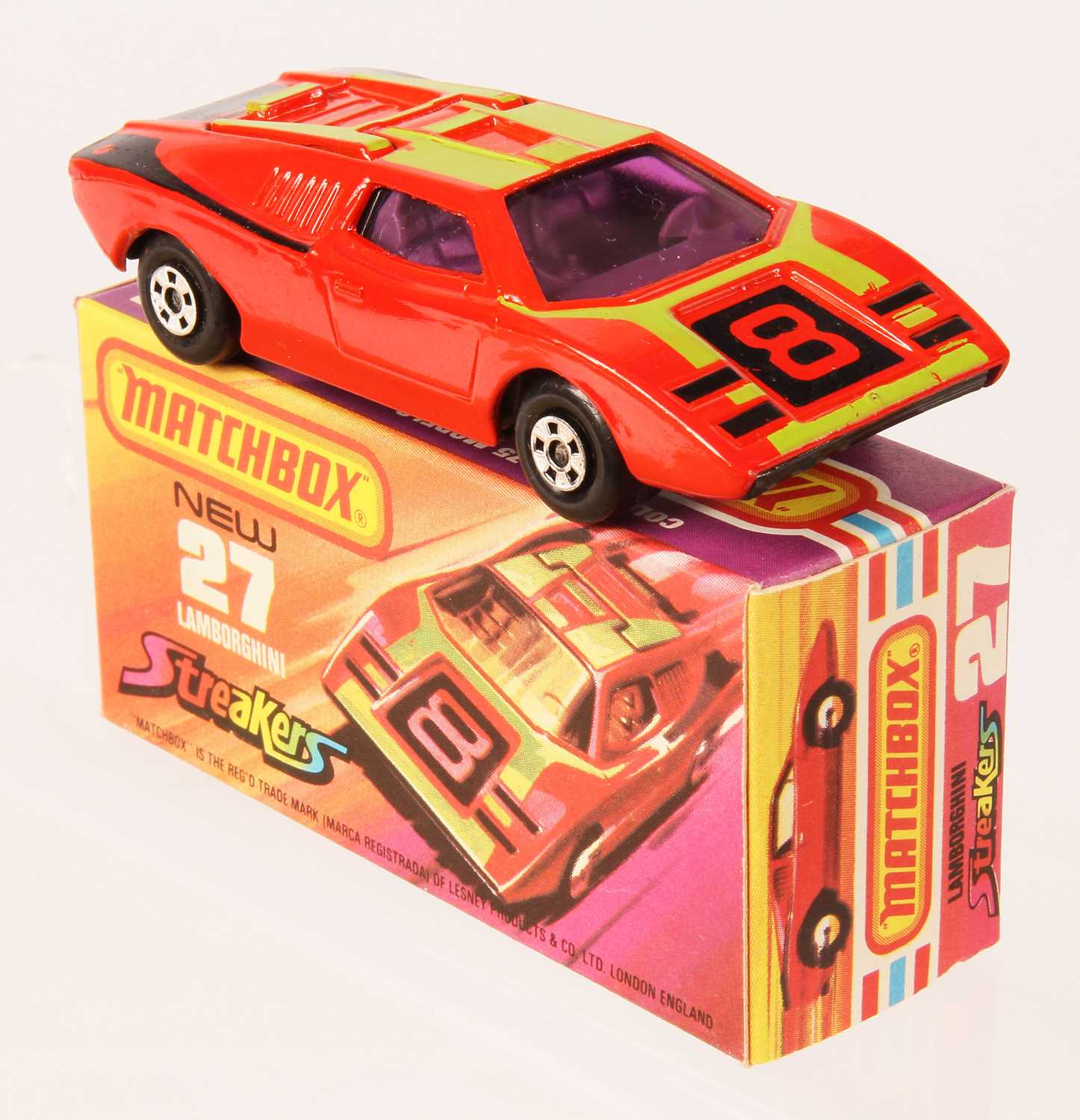 Lot 89 - Matchbox Superfast 27b Lamborghini Countach Streakers Issue RARE PURPLE WINDOWS + CHARCOAL BASE