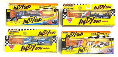 Lot 196 - Matchbox Indy 500. Group of 4x Race Car Transporter Sets.