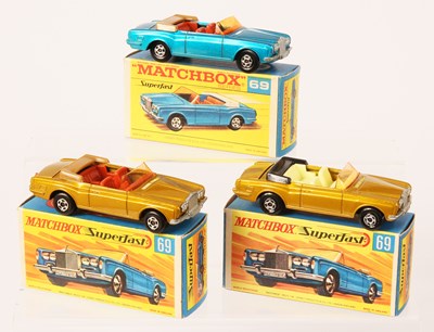 Lot 214 - Matchbox Superfast 3 x 69a Rolls Royce Silver Shadow Convertible